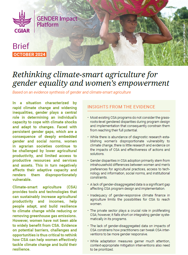 Rethinking climate-smart agriculture for gender equality and women’s empowerment