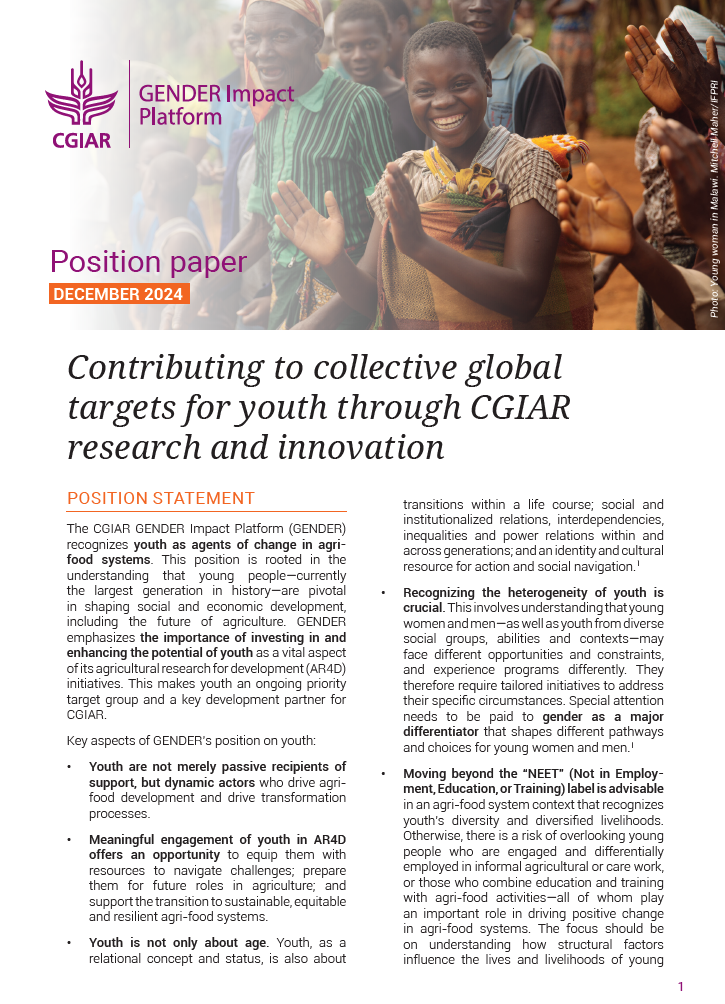 Contributing to collective global targets for youth through CGIAR research and innovation