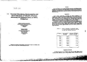 Seasonal abundance, morphometrics and hook selectivity of yellowfin (Thunnus albacares) off Darigayos Cove, La Union, Philippines