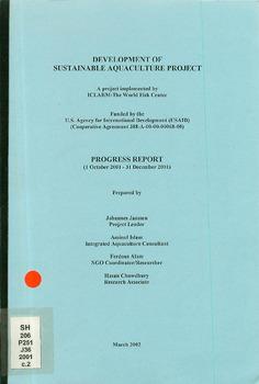 Development of sustainable aquaculture project: progress report (1 January 2002 - 31 March 2002)