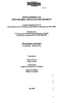 Development of sustainable aquaculture project: progress report (1 April 2001 - 30 June 2001)