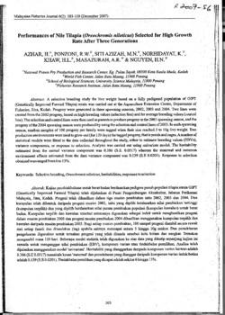 Performances of Nile Tilapia (Oreochromis niloticus) selected for high growth rate after three generations