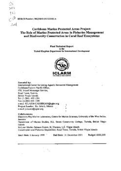 Caribbean marine protected areas project: the role of marine protected areas in fisheries management and biodiversity conservation in coral reef ecosystems: final technical report to the United Kingdom Department for International Development