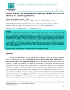 Zeolites: Potential soil amendments for improving nutrient and water use efficiency and agriculture productivity