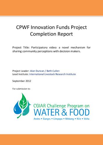 Participatory video: A novel mechanism for sharing community perceptions with decision makers (CPWF innovation funds project completion report)