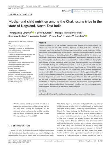Mother and child nutrition among the Chakhesang tribe in the state of Nagaland, North-East India