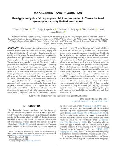 Feed gap analysis of dual-purpose chicken production in Tanzania: feed quantity and quality limited production