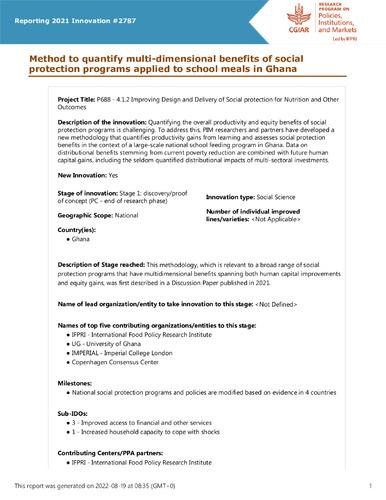 Method to quantify multi-dimensional benefits of social protection programs applied to school meals in Ghana