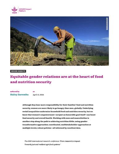 Equitable gender relations are at the heart of food and nutrition security