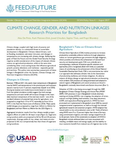 Climate change, gender, and nutrition linkages: Research priorities for Bangladesh