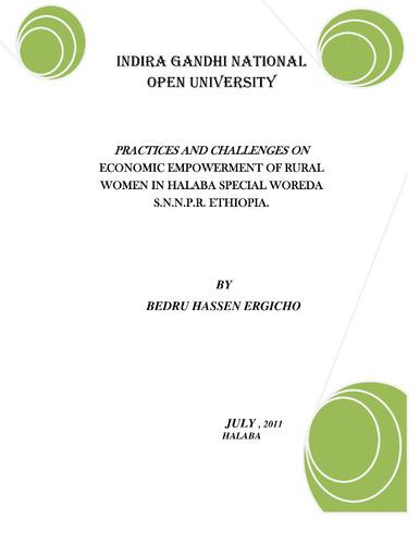 Practices and challenges on economic empowerment of rural women in Halaba Special Woreda, SNNPR, Ethiopia