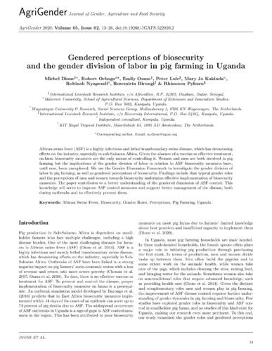 Gendered perceptions of biosecurity and the gender division of labor in pig farming in Uganda