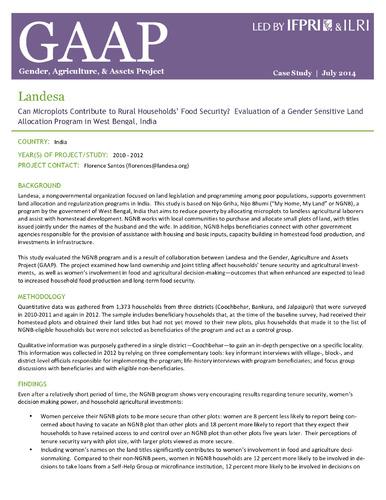 Can microplots contribute to rural households’ food security? Evaluation of a gender sensitive land allocation program in West Bengal, India.