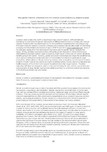 Why gender matters: reflections from the Livestock-Water Productivity Research Project