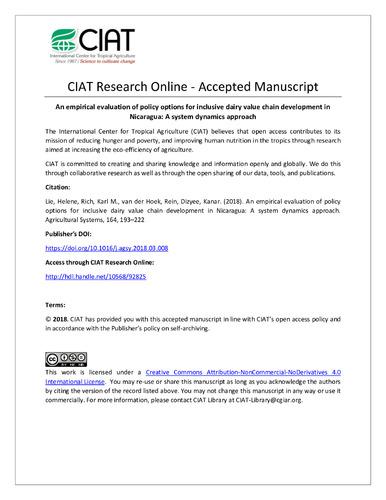 An empirical evaluation of policy options for inclusive dairy value chain development in Nicaragua: A system dynamics approach