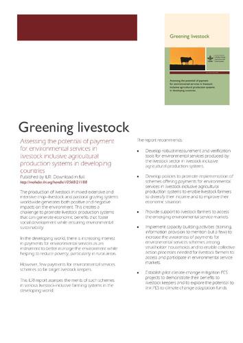 Greening livestock: Assessing the potential of payment for environmental services in livestock inclusive agricultural production systems in developing countries