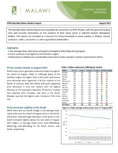 IFPRI monthly maize market report, August 2017