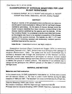 Classification of sorghum genotypes for leaf blight resistance