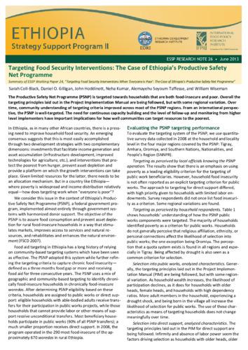 Targeting food security interventions: The case of Ethiopia’s productive safety net programme
