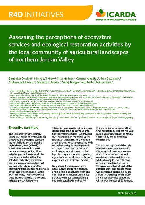 Assessing the perceptions of ecosystem services and ecological restoration activities by the local community of agricultural landscapes of northern Jordan Valley