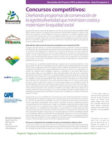 Hoja divulgativa 3: Concursos competitivos: diseñando programas de conservación de la agrobiodiversidad que minimizan costos y maximizan la equidad social