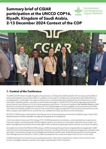 Summary brief of CGIAR participation at the UNCCD COP16, Riyadh, Kingdom of Saudi Arabia, 2-13 December 2024 Context of the COP