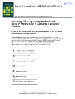 Marketing efficiency among gender-based decision-making farm households in Southern Ethiopia