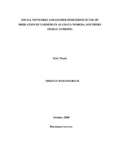 Social networks and gender dimensions in use of irrigation by farmers in Alamata Woreda, Southern Tigray, Ethiopia