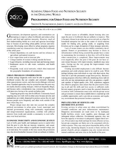 Programming for urban food and nutrition security