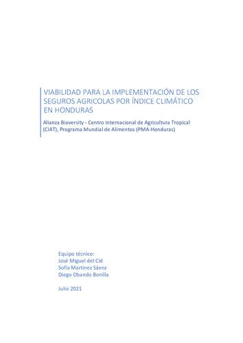 Viabilidad para la implementación de los seguros agricolas por índice climático en Honduras