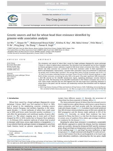 Genetic sources and loci for wheat head blast resistance identified by genome-wide association analysis