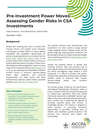 Pre-investment power moves: Assessing gender risks in CSA investments