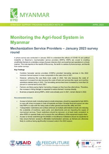 Monitoring the agri-food system in Myanmar: Mechanization service providers - January 2023 survey round