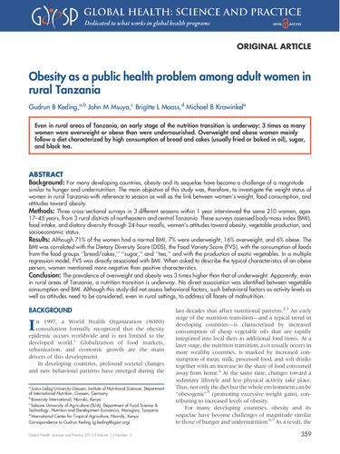 Obesity as a public health problem among adult women in rural Tanzania