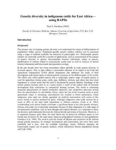 Genetic diversity in indigenous cattle for East Africa-using RAPDs