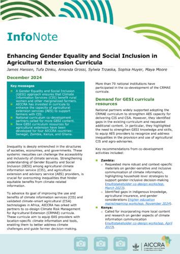 Enhancing gender equality and social inclusion in agricultural extension curricula