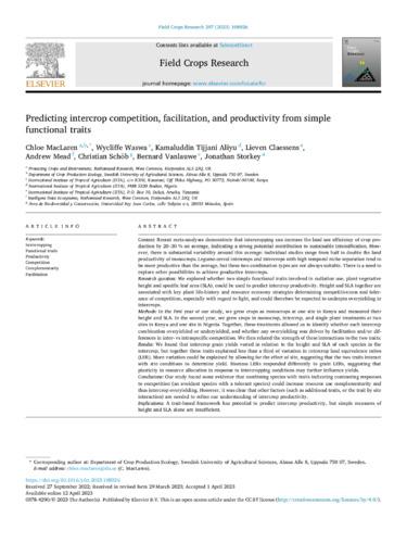 Predicting intercrop competition, facilitation, and productivity from simple functional traits