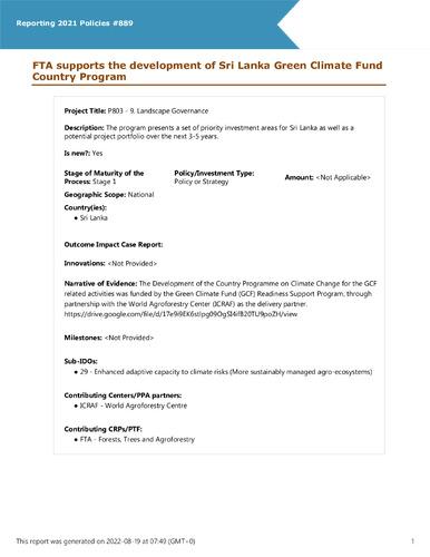 FTA supports the development of Sri Lanka Green Climate Fund Country Program