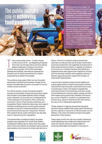 The public sector's role in achieving food system change: Synthesis paper for the NL-CGIAR Research Programme