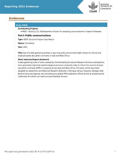 Use of a data gathering toolbox is spurring policy and animal health actions to control and eradicate peste des petits ruminants in East and West Africa