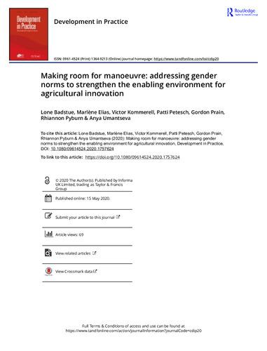 Making room for manoeuvre: addressing gender norms to strengthen the enabling environment for agricultural innovation