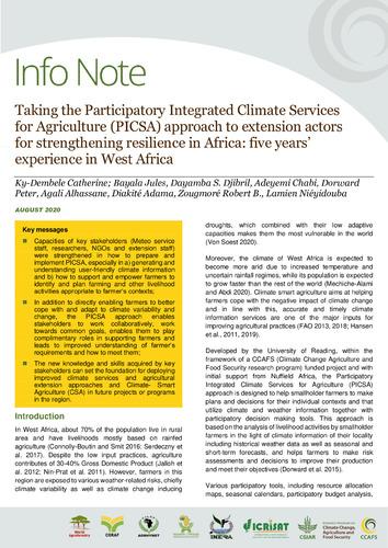 Taking the Participatory Integrated Climate Services for Agriculture (PICSA) approach to extension actors for strengthening resilience in Africa: five years’ experience in West Africa