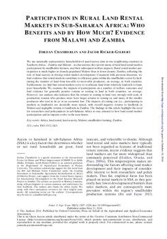 Participation in rural land rental markets in Sub-Saharan Africa: who benefits and by how much? Evidence from Malawi and Zambia