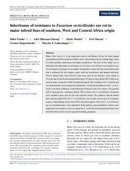 Inheritance of resistance to Fusarium verticillioides ear rot in maize inbred lines of southern, West and Central Africa origin