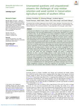 Unanswered questions and unquestioned answers: the challenges of crop residue retention and weed control in Conservation Agriculture systems of southern Africa