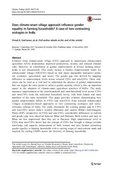 Does climate-smart village approach influence gender equality in farming households? A case of two contrasting ecologies in India