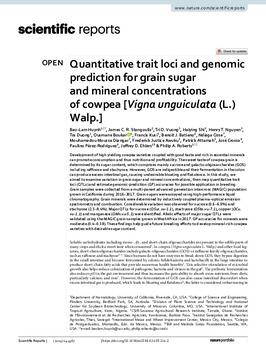 Quantitative trait loci and genomic prediction for grain sugar and mineral concentrations of cowpea [Vigna unguiculata (L.) Walp.]