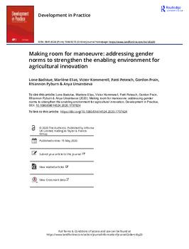 Making room for manoeuvre: addressing gender norms to strengthen the enabling environment for agricultural innovation