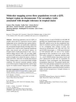 Molecular mapping across three populations reveals a QTL hotspot region on chromosome 3 for secondary traits associated with drought tolerance in tropical maize