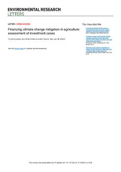 Financing climate change mitigation in agriculture: assessment of investment cases